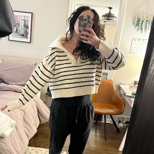 La Ligne Striped cropped quarter zip sweater